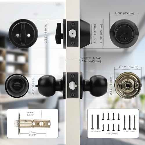 Knobonly Keyed Alike Exterior Door Knob, Round Outdoor Lock with One Sided Deadbolt, Stainless Steel, Matte Black Door Knobs, Black Door Handle Sets, 4 Pack