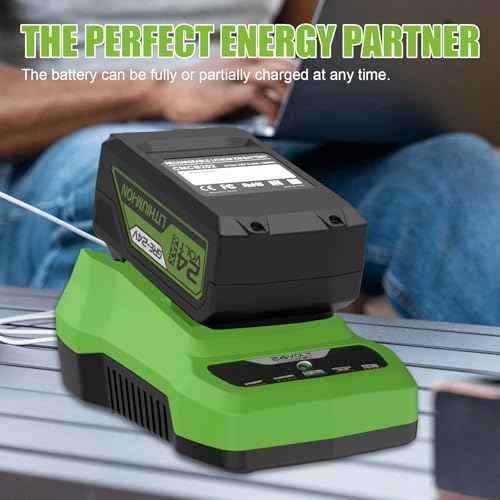 6500mAh 29842 29852 Replacement for Greenworks 24V Battery and Charger for Greenworks 24V Cordless Tools