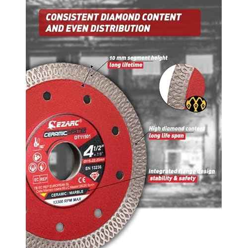 EZARC 4-1/2 inch Super Thin Diamond Blade, Diamond Saw Blades for Angle Grinder, 4.5" Tile Blade for Smooth Cutting Porcelain Ceramic Granite Marble Tile, 7/8"-20mm-5/8 Arbor (5-Pack)