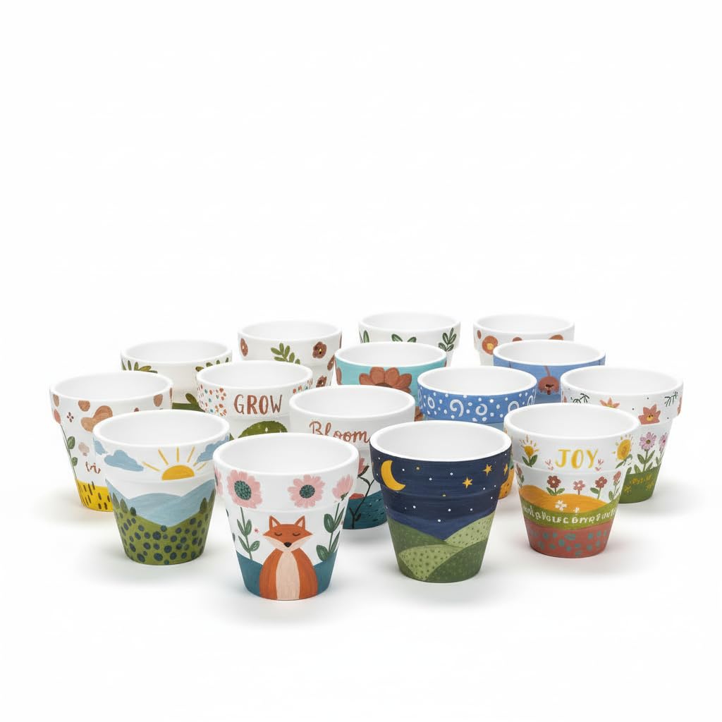 YESIACE White Terracotta Flower Pots with Drainage Holes, 4 Inches, 24 Pack, Suitable for Planting and Decoration