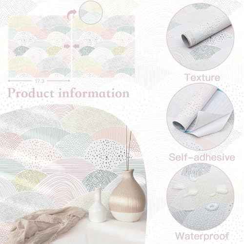 Peel and Stick Wallpaper Dot/Line Contact Paper Boho Wall Paper Pink Wallpaper 15.5''x78.7'' Removable Self-Adhesive Room Decor Wall Covering Vinyl Rolls