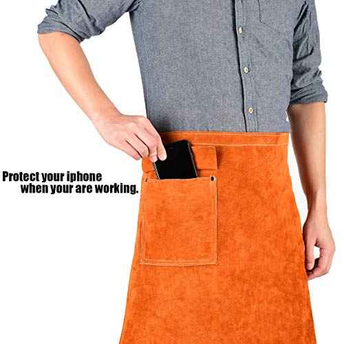 QeeLink Welding Waist Apron with Pocket 24" X 25" Leather Wasit Tools Half Aprons for Men and Women