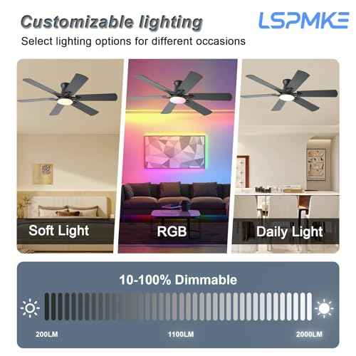 Ceiling Fans with Lights, 52 Inch Low Profile Ceiling Fan with Light and Remote, Flush Mount, Quiet, Reversible, 3CCT, Dimmable, Black RGB Ceiling Fan for Bedroom, Living Room, Indoor/Outdoor
