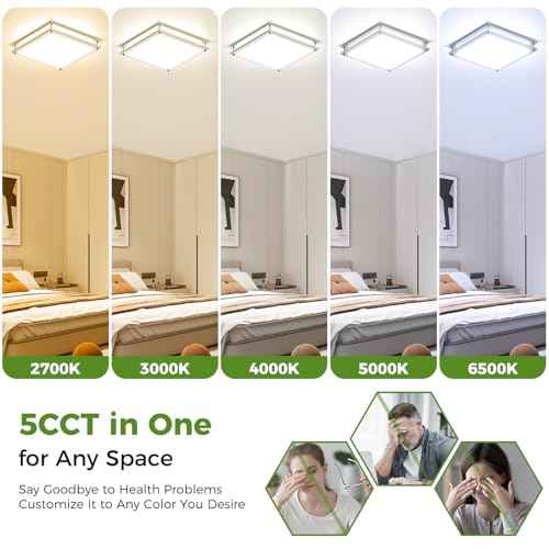 13 Inch Dimmable Square LED Ceiling Lights, 2-Pack 36W Brushed Nickel Flush Mount Light Fixtures, 3200LM Super Bright 2700K-6500K Adjustable Modern Ceiling Lamps for Bedroom Kitchen Bathroom Hallway