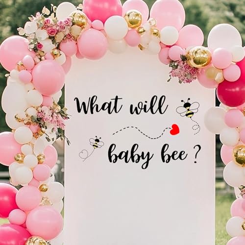 What Will Baby Bee Baby Shower Decal Sign, Gender Reveal Girl or Boy Wall Stickers Sign,Bee Themed Gender Reveal Decorations, Party Backdrop Supply.
