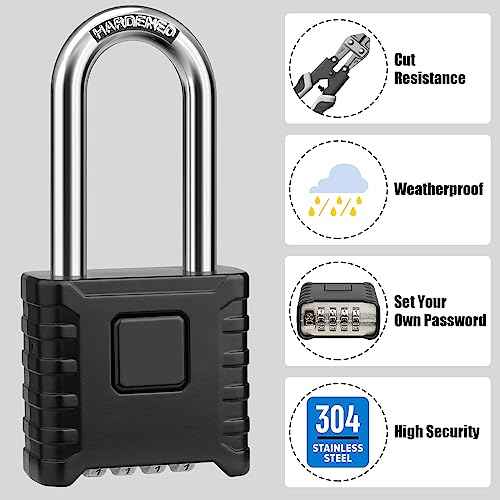 2 Pack 2.3in Long Shackle Combination Padlock [One-Touch Unlocking], Diyife Large Heavy Duty Outdoor Padlock Design of Hidden Password, High Security for Locker, Gym, Garden, Fences, Garage, Black