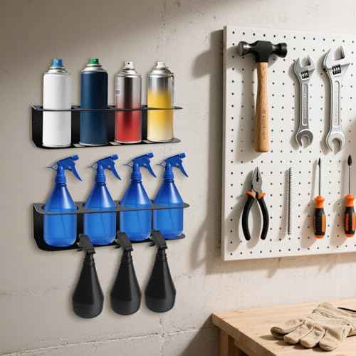 Spray Bottle Holder Wall Mount Metal Spray Can Storage Rack Paint Aerosol Can Organizer for Garage Workshop, 2 Pack