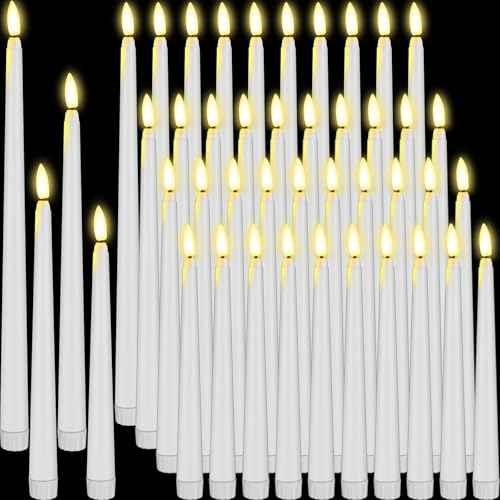 48 Pcs Flameless LED Taper Candles Battery Operated Candles 4 Sizes of 8.5'', 9.65'', 10.83'', 12.8'' Flameless Candlesticks Flickering for Halloween Christmas Church Wedding(White)