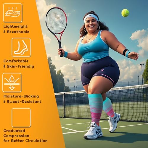 Plus Size Compression Socks for Women & Men 3 Pairs, Wide Calf Extra Large 20-30 mmHg Knee High Support Socks for Travel, Running, Nurse