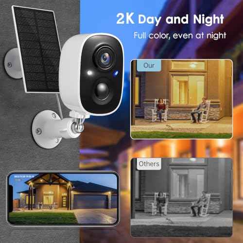 GMK Solar Security Cameras Wireless Outdoor, with Solar Panel 2K Color Night Vision Motion Detection 2-Way Talk Battery Powered WiFi Home Indoor Camera IP65 Weatherproof Cloud/SD Storage 2-Pack