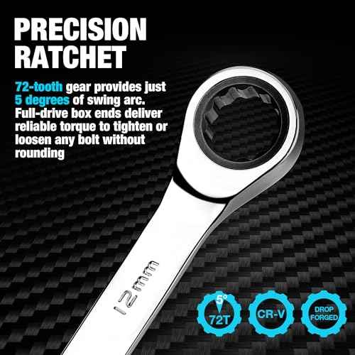 DURATECH 12mm Ratcheting Combination Wrench, SAE, 72-Tooth, 12-Point, CR-V Constructed with Mirror Polish