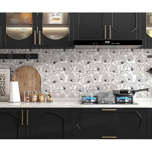 Peel and Stick Wallpaper Boho Contact Paper 17.3¡±x78.8¡± Black and Beige Modern Wallpaper Self Adhesive Removable Floral Wall Paper for Bathroom Art Decoration Wallpapers Bedroom Kitchen Vinyl