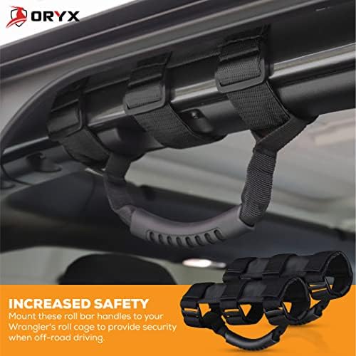 ORYX Roll Bar Grab Handles, 2 Pack Heavy-Duty Grab Handles for Jeep Wrangler CJ YJ TJ LJ JK JL (1944–2026), UTV ATV Roll Cage Handles, Universal 1.5"–4" Roll Bar, No-Drill Off-Road Safety Handles