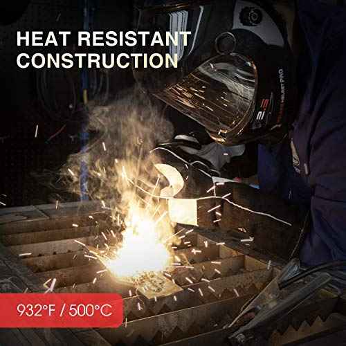 YESWELDER 16 Inches,932¢µ,Leather Forge MIG Welding Gloves, with Kevlar Stitching Heat/Fire Resistant, Palm Reinforcements, Black-Gray