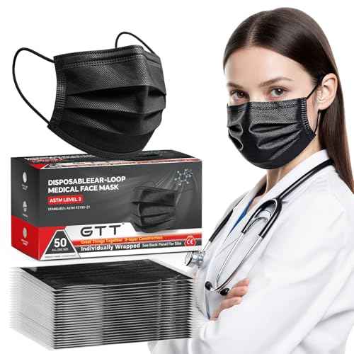 GTT ASTM Level 3 Highly Protective Disposable 3 Ply Face Masks with Individual Packaging, Breathable & Comfortable Mask