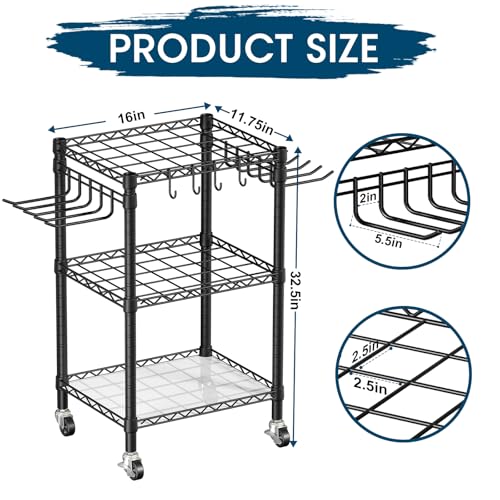 T1 Garden Tool Organizer£¨With Lockable Wheels£©Heavy Duty Garage Tool Storage for Yard£¬Shed£¬Outdoor and Lawn£¬Freestanding Tool Organizers and Storage UP to 50 Tools£¬Black with Anti-Tip Device