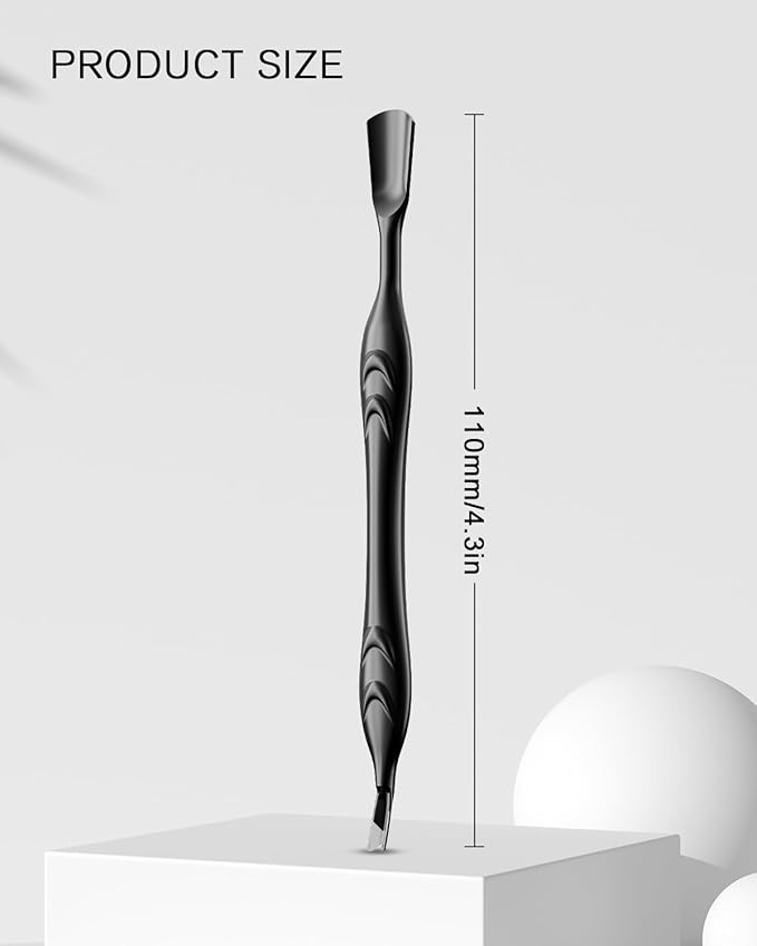 FERYES Cuticle Pusher with Fork, 2-in-1 Cuticle Trimmer Nail Care Tool, Stainless Steel Cuticle Remover Tool for Manicures and Pedicures -Black