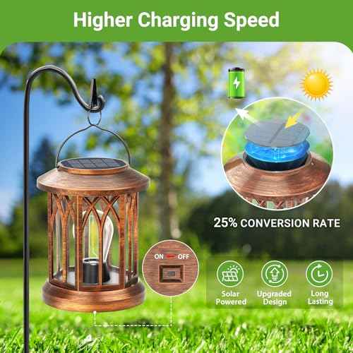 WdtPro Solar Lanterns Outdoor Hanging 4 Pack, Upgraded Bright Solar Lantern Lights Outdoor Waterproof, Solar Powered Lantern Over 12Hrs for Outside Garden Yard Patio Decor (Copper)