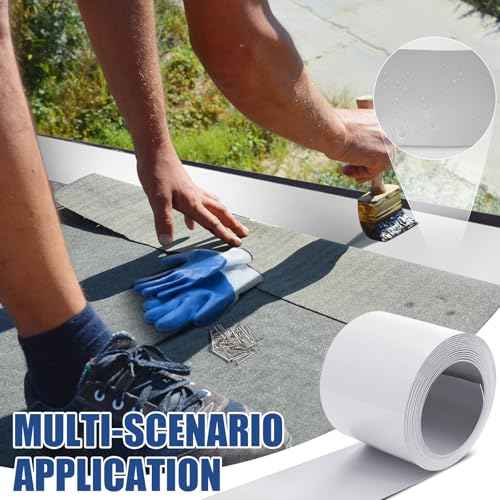 Tandefio 2 Rolls Aluminum Flashing Roll 4 Inch X 25 ft, 0.5 mm Thickness Roof Flashing Metal Flashing Aluminum Sheet Metal Roll with Cut Proof Gloves and Stainless Steel Nail for Roofing Stain