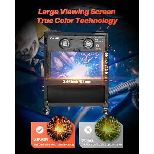 VEVOR Welding Helmet Auto Darkening, 3.66" x 1.69" True Color Welding Hood, Solar Powered Welder Mask 2 Arc Sensors, Shade 4/9-13 for TIG MIG ARC Weld Grinding - CRIUS Series (Blue Lightning Pattern)