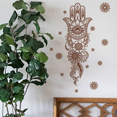 Runtoo Mandala Wall Art Decal Grey Boho Floral Hamsa Hand Zen Wall Stickers for Bedroom Living Room Yoga Home Decor