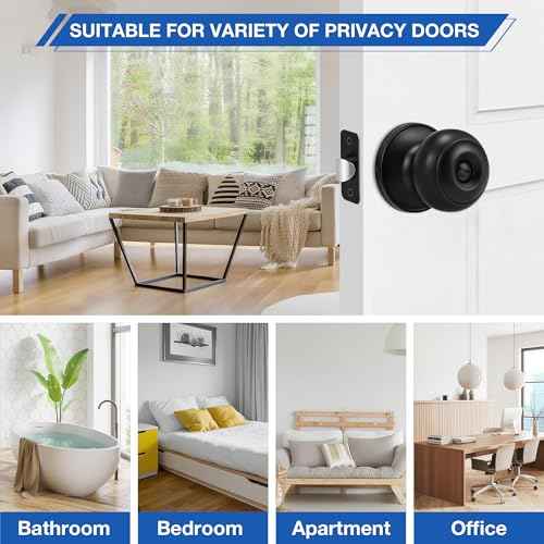 10 Pack Matte Black Door knobs, Keyless Interior Door Locks, Round Ball Keyless Doorknobs with Lock Privacy Door Handle for Bedroom Bathroom