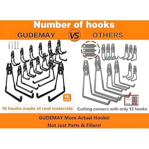 Garage Hooks,16 Pack Garage Hooks Heavy Duty,Utility Steel Garage Storage Hooks,Wall Mount Garage Hanger&Organizer for Organizing Power Tools,Ladders,Bulk Items,Bikes,Ropes and More Equipment