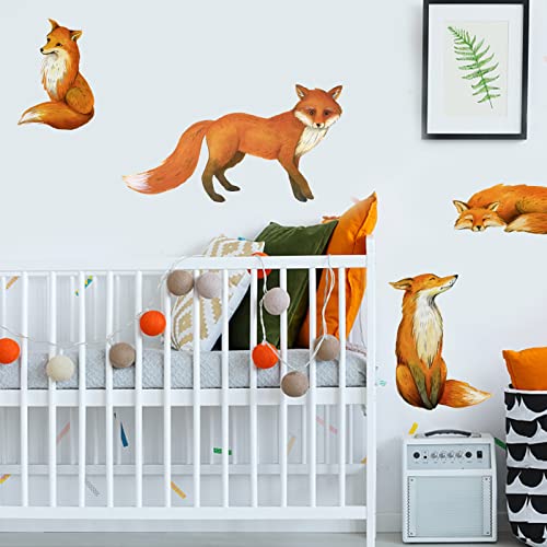 PLIGREAT 4 Pcs Lifelike Red Foxes Wall Stickers, Removable Vinyl Peel and Stick Wall Decals for Nursery Bedroom Playroom Living Room Home Indoor DIY Wall Art Decor TV Background Wall Decoration