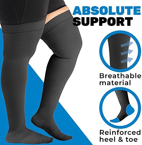 ABSOLUTE SUPPORT Wide Calf Unisex Compression Stockings 20-30mmHg, Plus Size Opaque Compression Socks for Women & Men Circulation, Varicose Veins, Swelling, Lymphedema, Knee Surgery, Black, 2X-Large