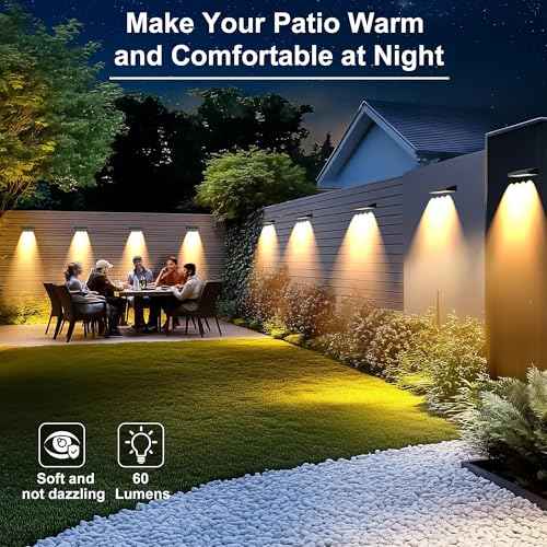 Solar Fence Lights Outdoor Waterproof IP65, 12 Pack Fence Lights Solar Powered 60 Lumens Auto On/Off Step Wall Lights Outside Decorations for Yard, Porch, Patio, Stairs, Pool, Deck, Garden- Warm Light