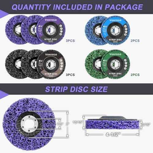 Vantego 10-Pack 4-1/2 Inch Paint Stripping Discs for Angle Grinder Multi Color Set for Metal Rust Removal Grinding Surface Prep (Purple ¡¿3, Black ¡¿3, Blue ¡¿2, Green ¡¿2)