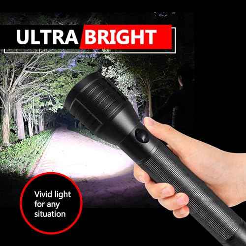 Heavy-Duty LED 4-Cell D Flashlight High Lumens, 3 Modes, Zoomable Flashlights for Power Outages, Hurricane Supplies, Camping