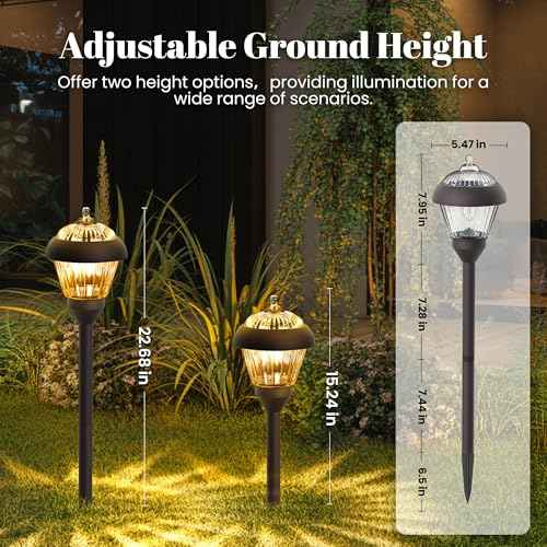 SOLPEX Solar Garden Lights Outdoor, Waterproof Solar Powered Pathway Lights - Glass & Metal Design with 2 Lighting Modes for Yard, Walkway, Driveway, Patio (4 Pack,Warm White)