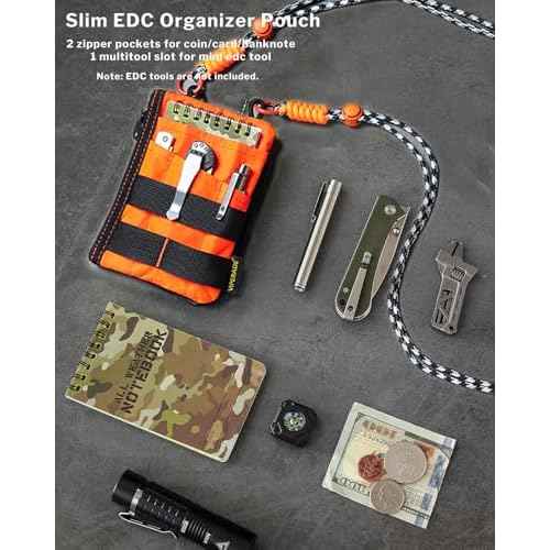 VIPERADE VE16R EDC Pocket Pouch with Strap, 5 EDC Pocket with 2 Zipper Pockets, Pocket Ogranizer for Men, Small EDC Sling Organizer Bag, Slim EDC Wallet Multitool Pocket Pouch (XPAC-Hot Orange)