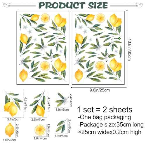 Lemon Fruit Wall Decals Peel and Stick Green Leaves Lemon Flower Kitchen Food Wall Stickers Removable Small Fruit Leaf Wall Decor for Nursery Kids Room Decor ZSZ1186-C