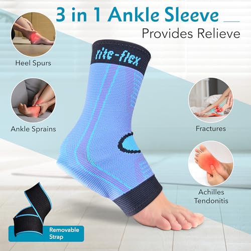 3-in-1 Ankle Compression Sleeve with Silicone Heel Pad - Ankle Brace for Sprains, Foot Fatigue, Post Surgery, Plantar Fasciitis Relief & Support (1, Small)