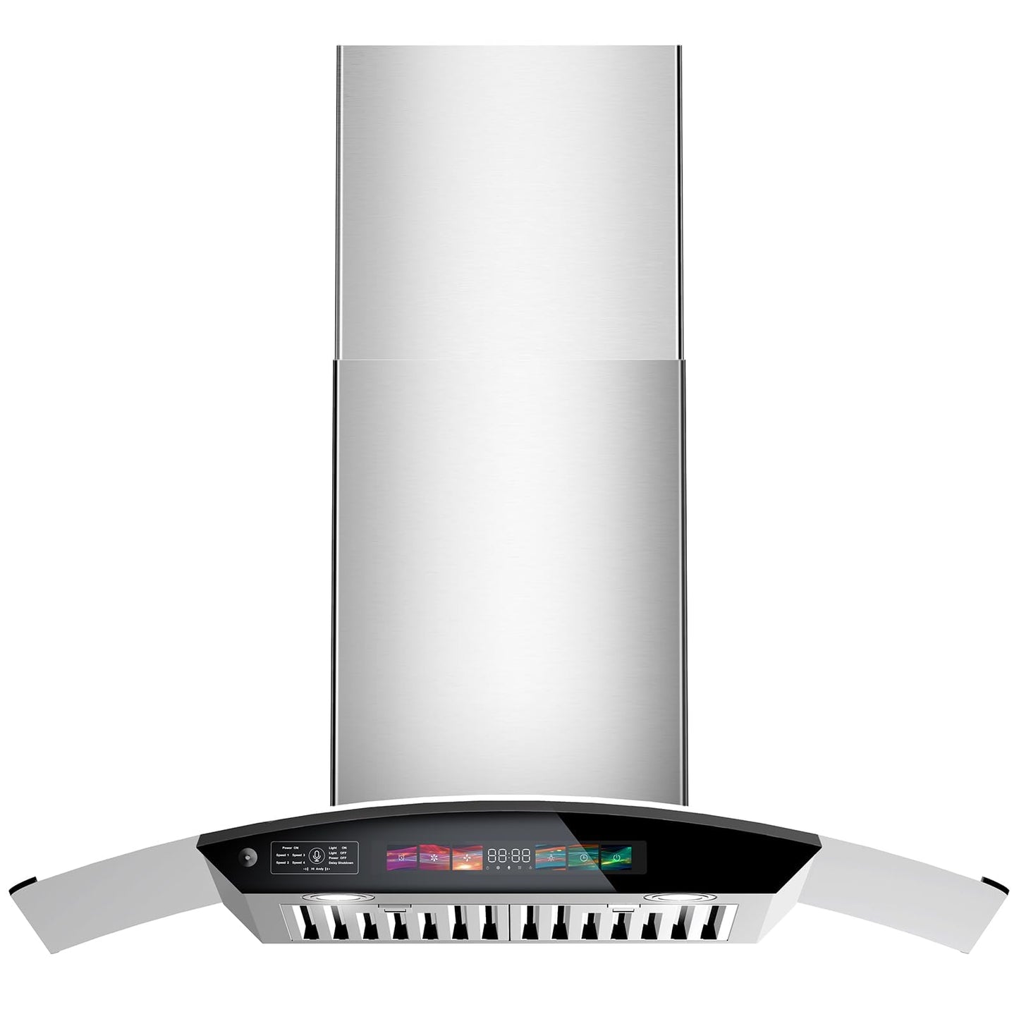 36 inch Wall Mount Range Hood Tempered Glass 900 CFM, Voice/Gesture/Touch Control, Stainless Steel Kitchen Hood Vent with 4 Speed Exhaust Fan, Adjustable Lights, Memory Mode