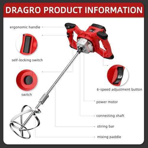 Electric Cement Mixer, 2100W Handheld Concrete Mixer with 6 Speed£¬Portable Mortar Mixer for Mixing Mud, Mortar, Plaster,Cement, Paint, Fodder£¬2 Pieces Mixing Heads