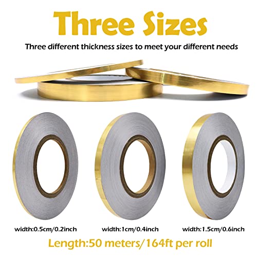 3 Sizes Self Adhesive Metalized Polyester Film Tape Waterproof, Floor Tile Gold Foil Lines Tape, Tile Seam Stickers for Cabinet Bathroom Kitchen Decor Graphic Arts (Gold)