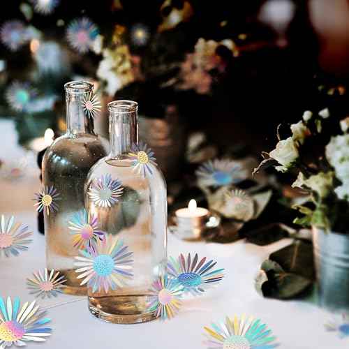 Cheerland Iridescent Wall Decals Peel and Stick Floral Wall Decor Stickers 3D Flower Wall Decal Holographic Iridescent Party Decorations Teal Mandala 3D Flowers Sticker Door Decoration Bedroom Murals