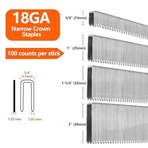 304 Stainless Steel 18 Gauge 1/4 Inch Narrow Crown Staples (1-1/2"-1000)