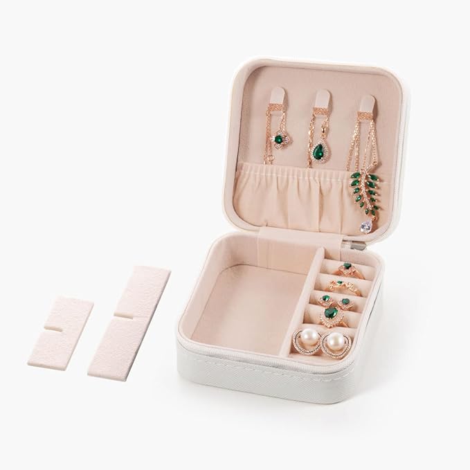 Travel Jewelry Case, Mini Portable Jewelry Travel Boxes, Small Jewelry Organizer for Rings, Earrings, Pendants, Watches, Necklaces, Lipsticks Organizer Storage Holder Case (White-6packs)