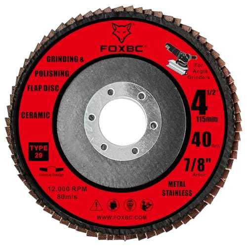 FOXBC 4 1/2 inch Ceramic Flap Disc for Angle Grinder, 40 Grit, Type 29, Grinding and Polishing for Metal, 10 Pack