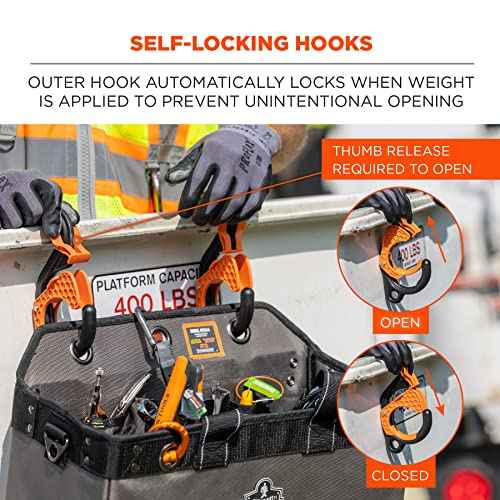 Ergodyne Squids 3178 Locking Aerial Bucket Hook with Tethering Point, Fits 3" Lip, Attach Tool Bags or Aprons to Buckets