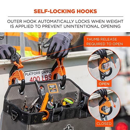 Ergodyne Squids 3178 Locking Aerial Bucket Hook with Tethering Point, Fits 2" Lip, Attach Tool Bags or Aprons to Buckets
