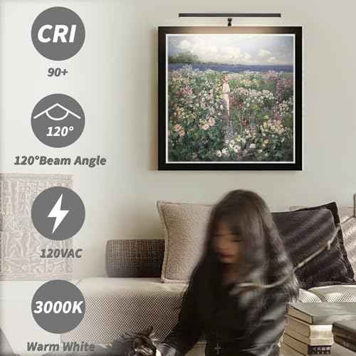 2 Pack Picture Lights for Paintings Plug in, 16" 4W Adjustable LED Picture Light Art Light with Timer, Remote Control Gallery Wall Light for Picture Display Frame Dartboard Art Work (Black)