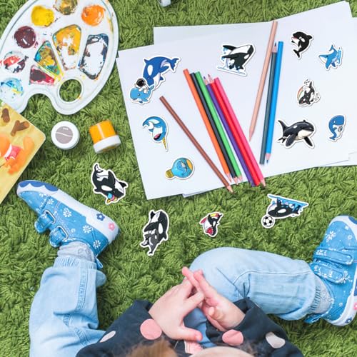 Cartoon Killer Whale Orca Stickers 50pcs Vinyl Pack for Kids Teens Ocean Lovers DIY Crafts Laptop Water Bottle Skateboard Motorcycle Bottles Bedroom Wall