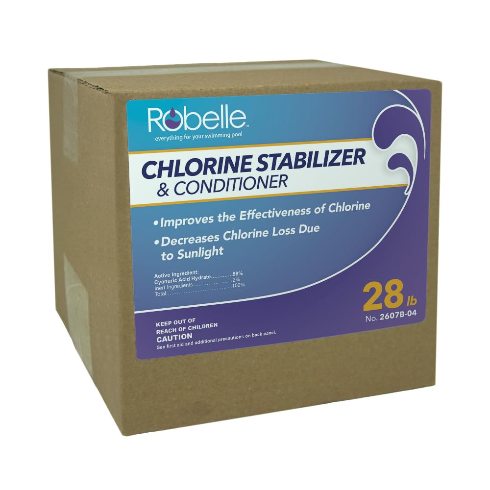 Robelle 28-Pounds Premium Chlorine Stabilizer and Conditioner, Concentrated Cyanuric Acid for Pools, Pool Stabilizer, Helps Chlorine Last Longer