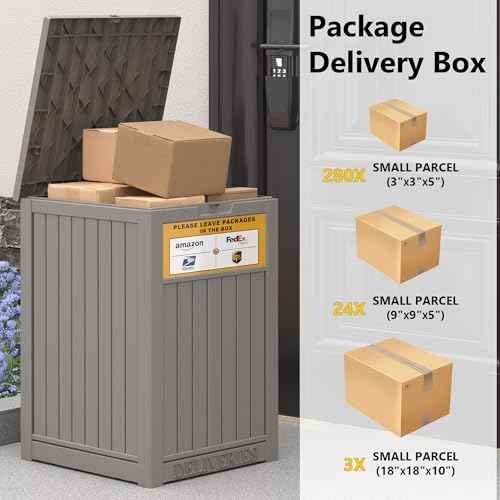 Package Delivery Box for Outside with Sign, 48 Gallon Storage with Lockable Secure, Large Double Wall Resin Outdoor Package Delivery Waterproof