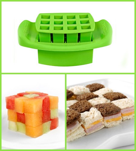 FunBites Food Cutter Green Squares/Pink Hearts/Orange Triangles, Sandwich Cutter for Kids, Bento Lunch Box Accessory Cuts Food into Bite-Size Shapes, Great for picky eaters.